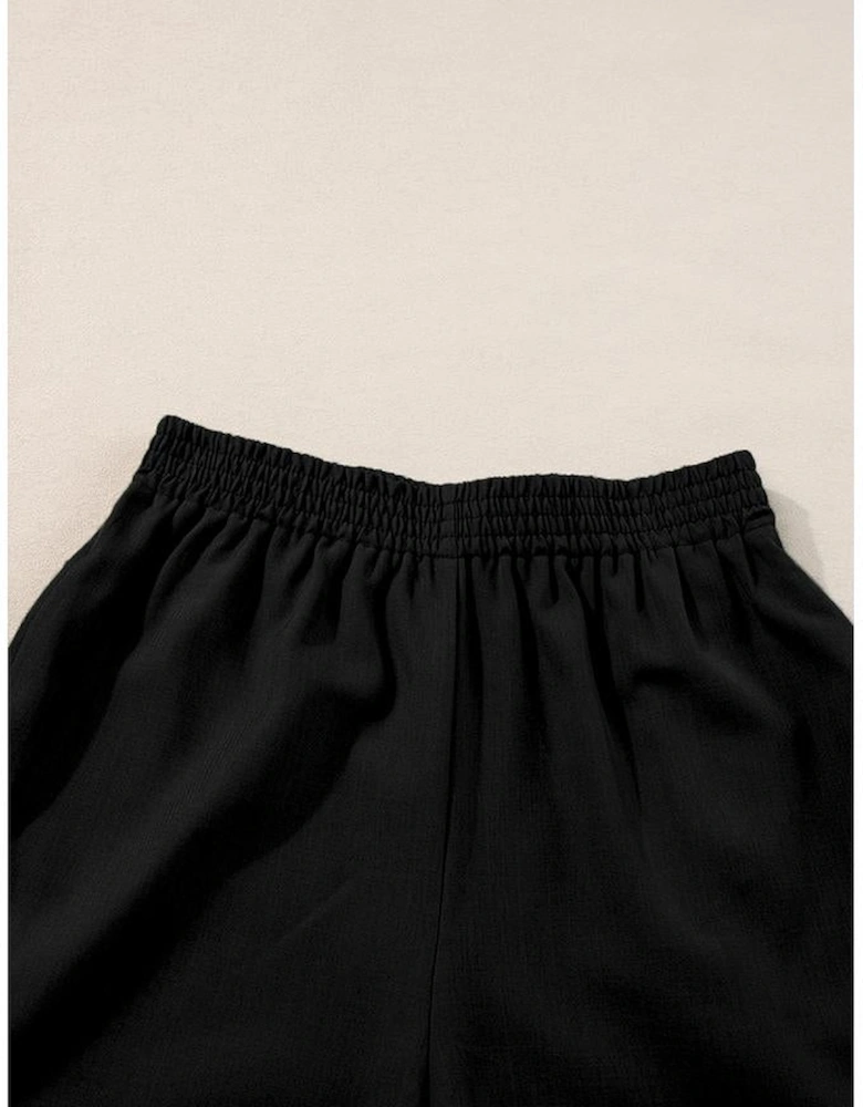 Black Ricrac Trim Tank Top Elastic Waist Shorts Set