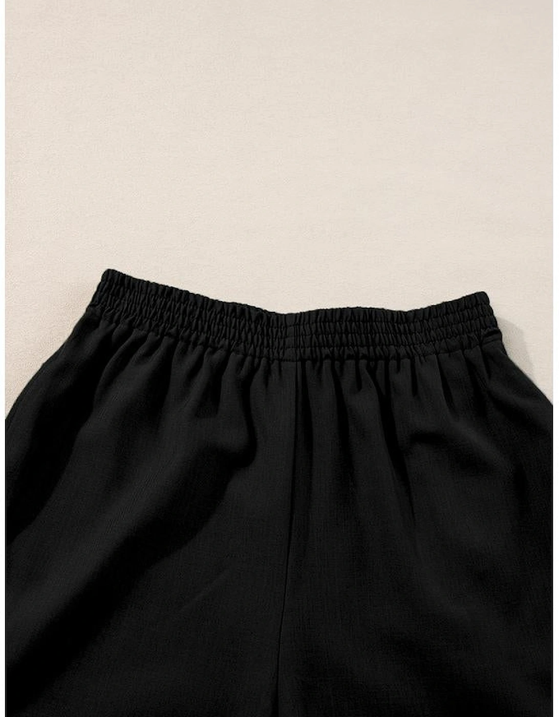 Black Ricrac Trim Tank Top Elastic Waist Shorts Set