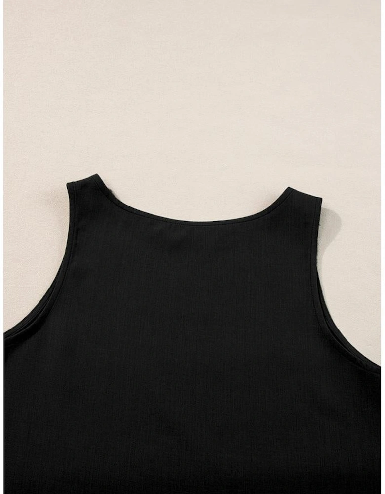 Black Ricrac Trim Tank Top Elastic Waist Shorts Set