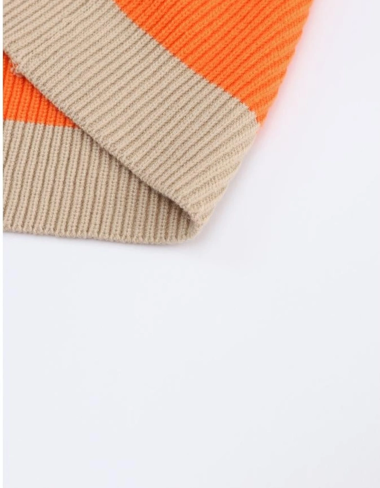 Orange Colorblock Ribbed Knit Cardigan