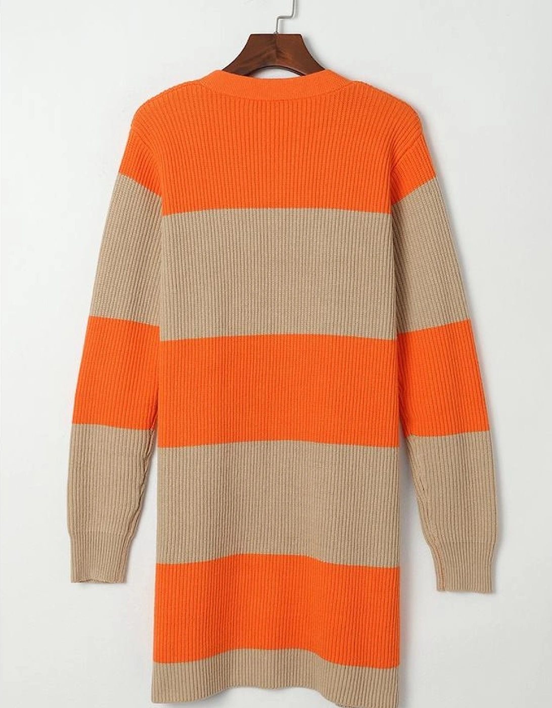 Orange Colorblock Ribbed Knit Cardigan