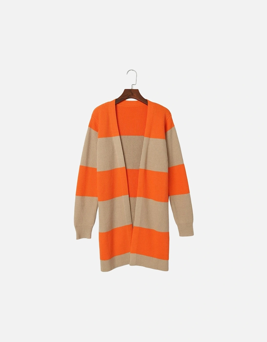Orange Colorblock Ribbed Knit Cardigan