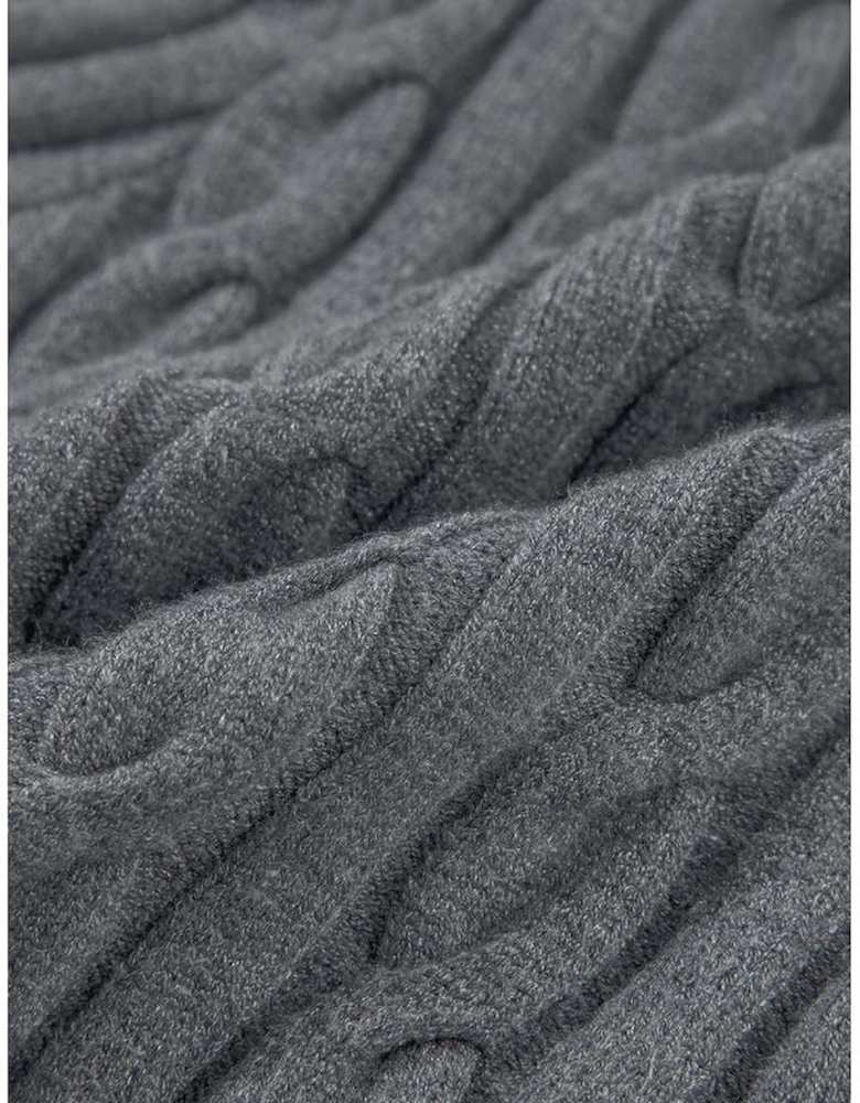 Medium Grey Color Contrast Ribbed Edge Cable Knit V Neck Sweater