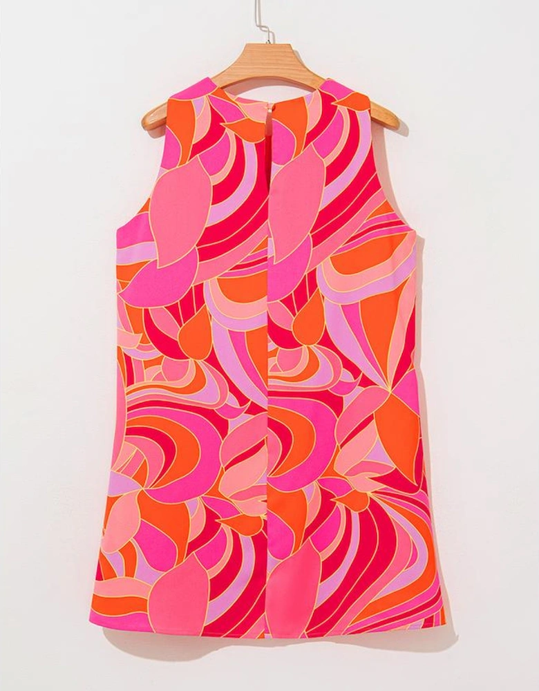 Rose Abstract Floral Print Sleeveless Shift Mini Dress