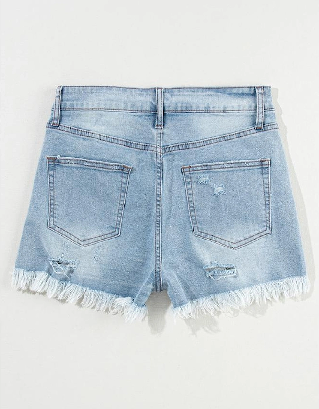 Light Blue Distressed Ripped Raw Hem High Waist Denim Shorts