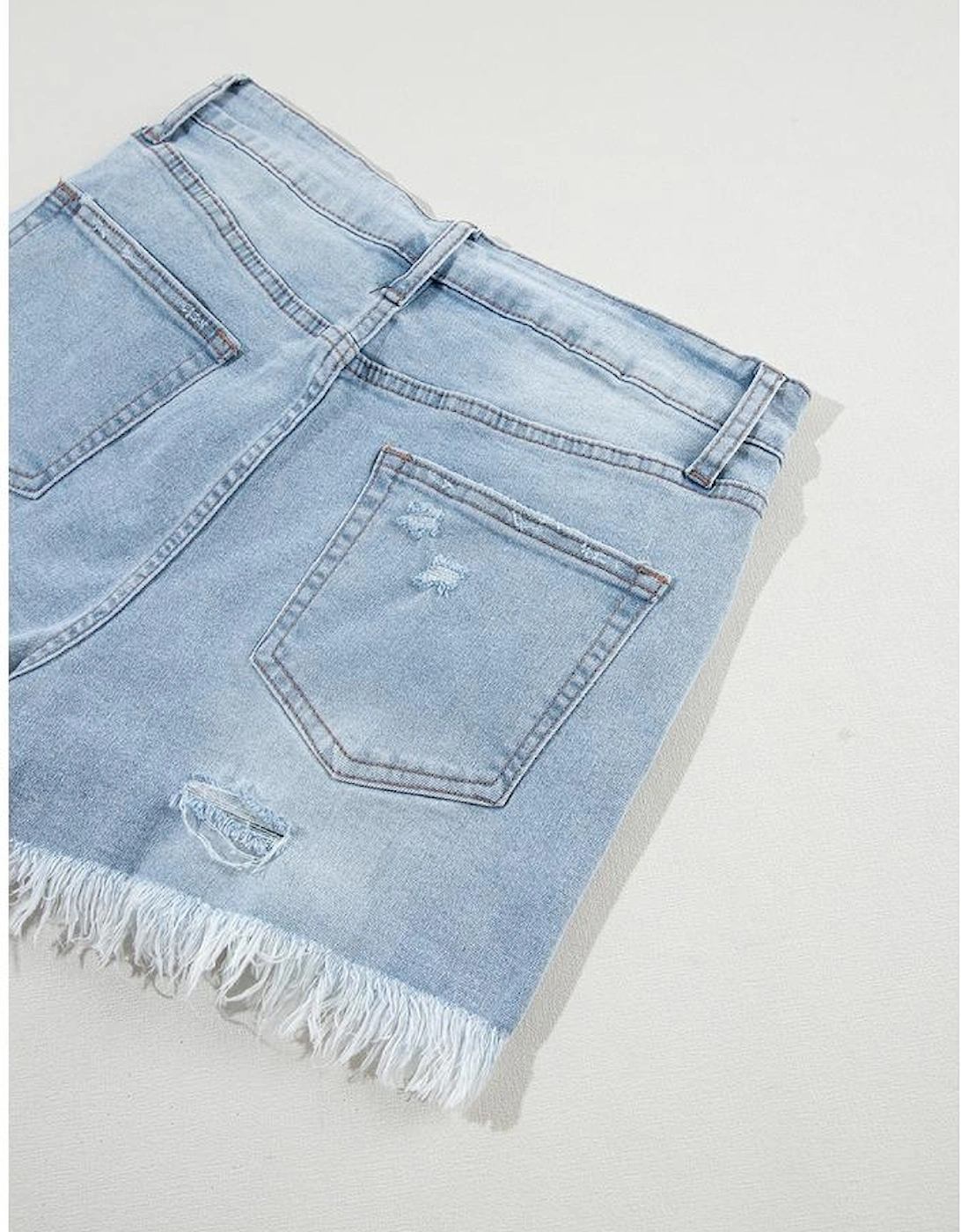 Light Blue Distressed Ripped Raw Hem High Waist Denim Shorts