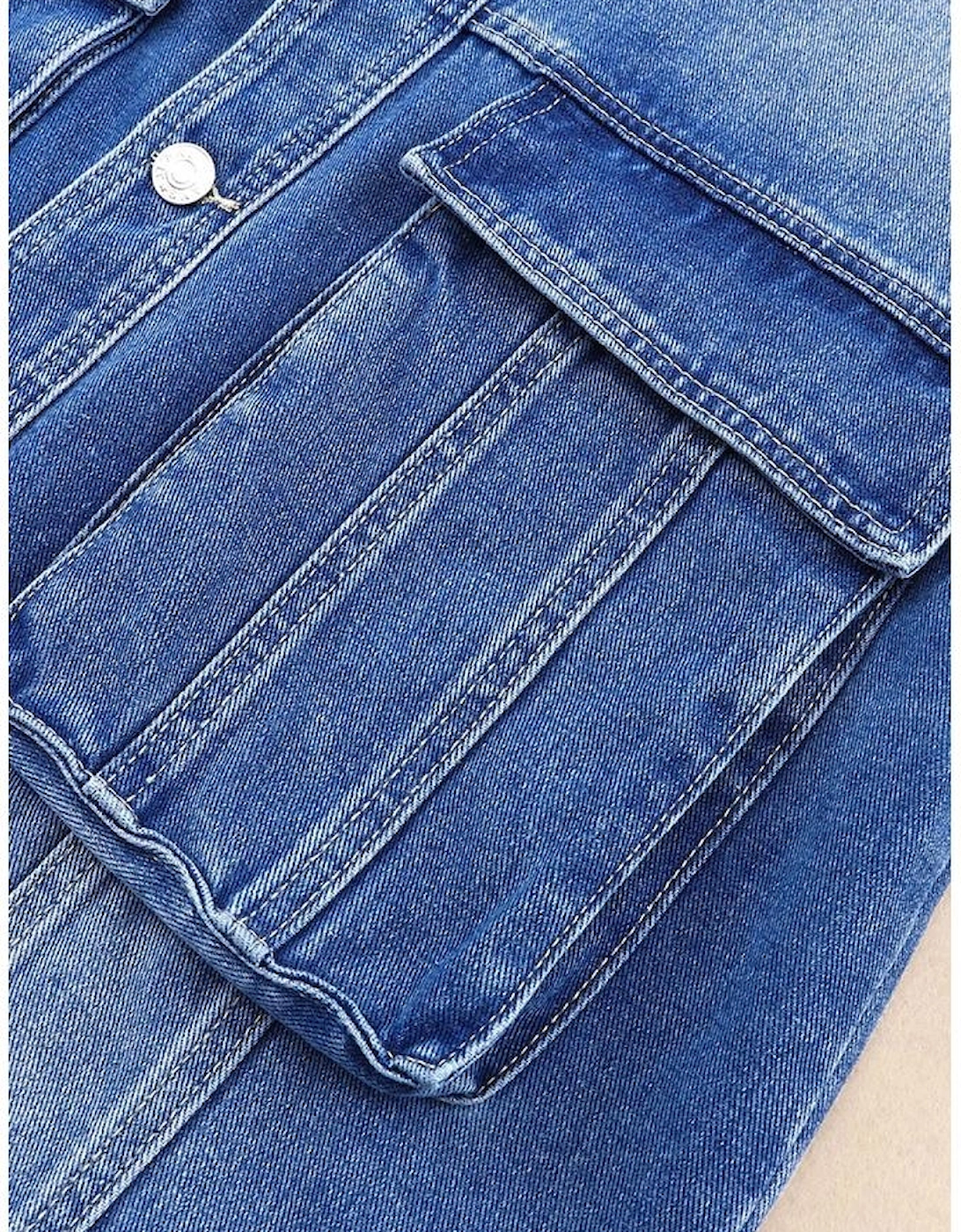 Blue Chest Pockets Drop Shoulder Loose Denim Jacket