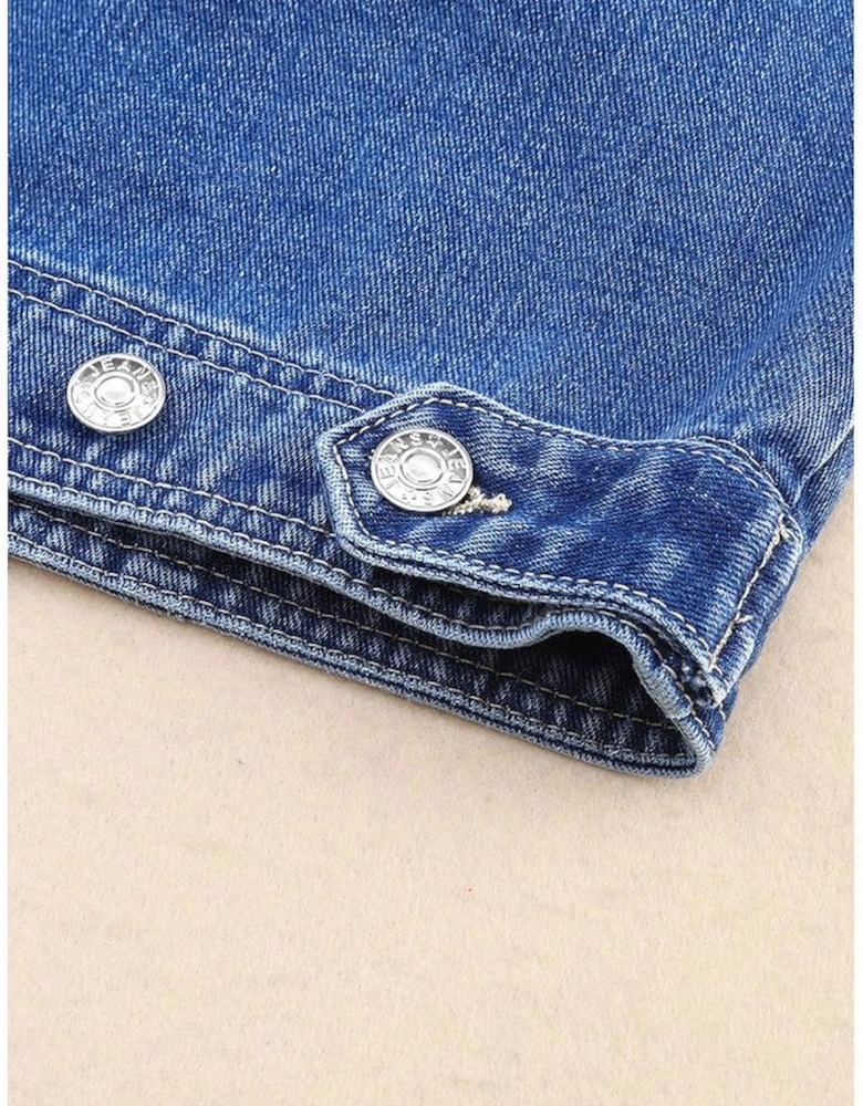 Blue Chest Pockets Drop Shoulder Loose Denim Jacket