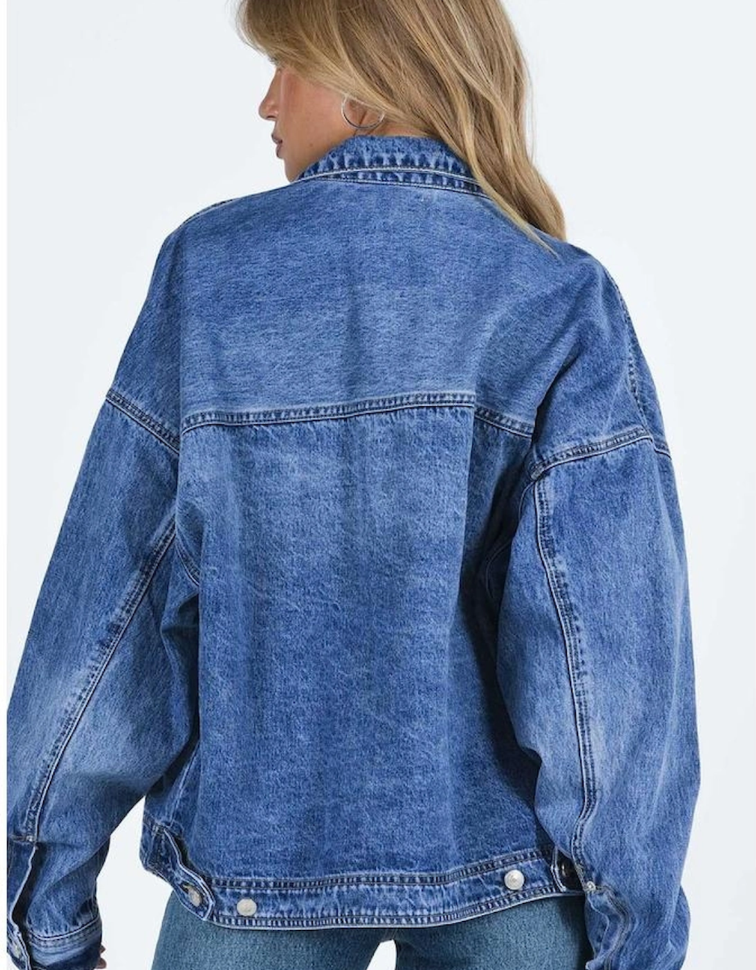 Blue Chest Pockets Drop Shoulder Loose Denim Jacket