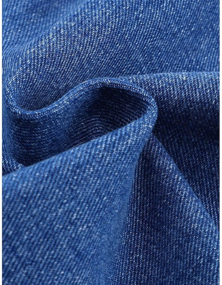 Blue Chest Pockets Drop Shoulder Loose Denim Jacket