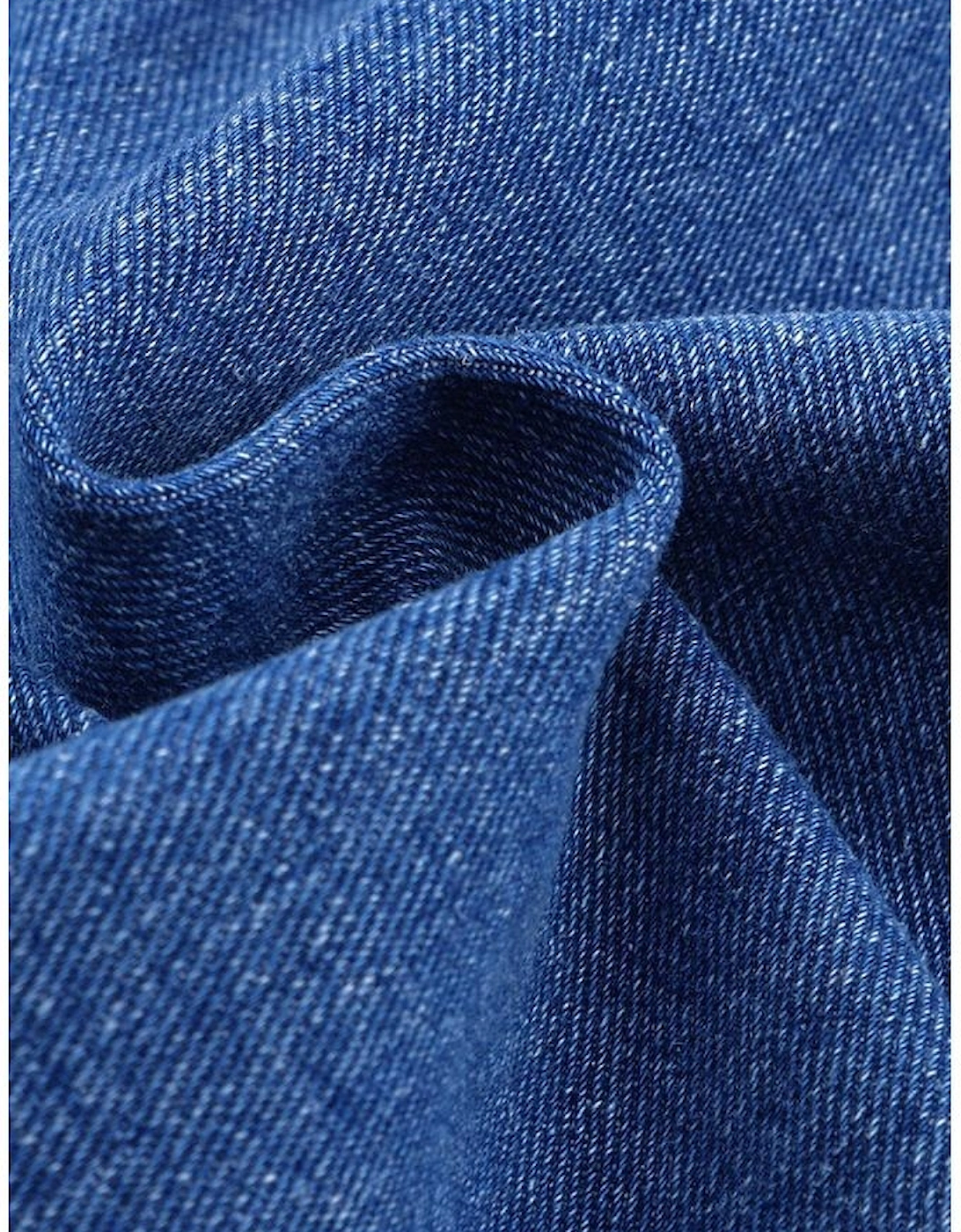 Blue Chest Pockets Drop Shoulder Loose Denim Jacket