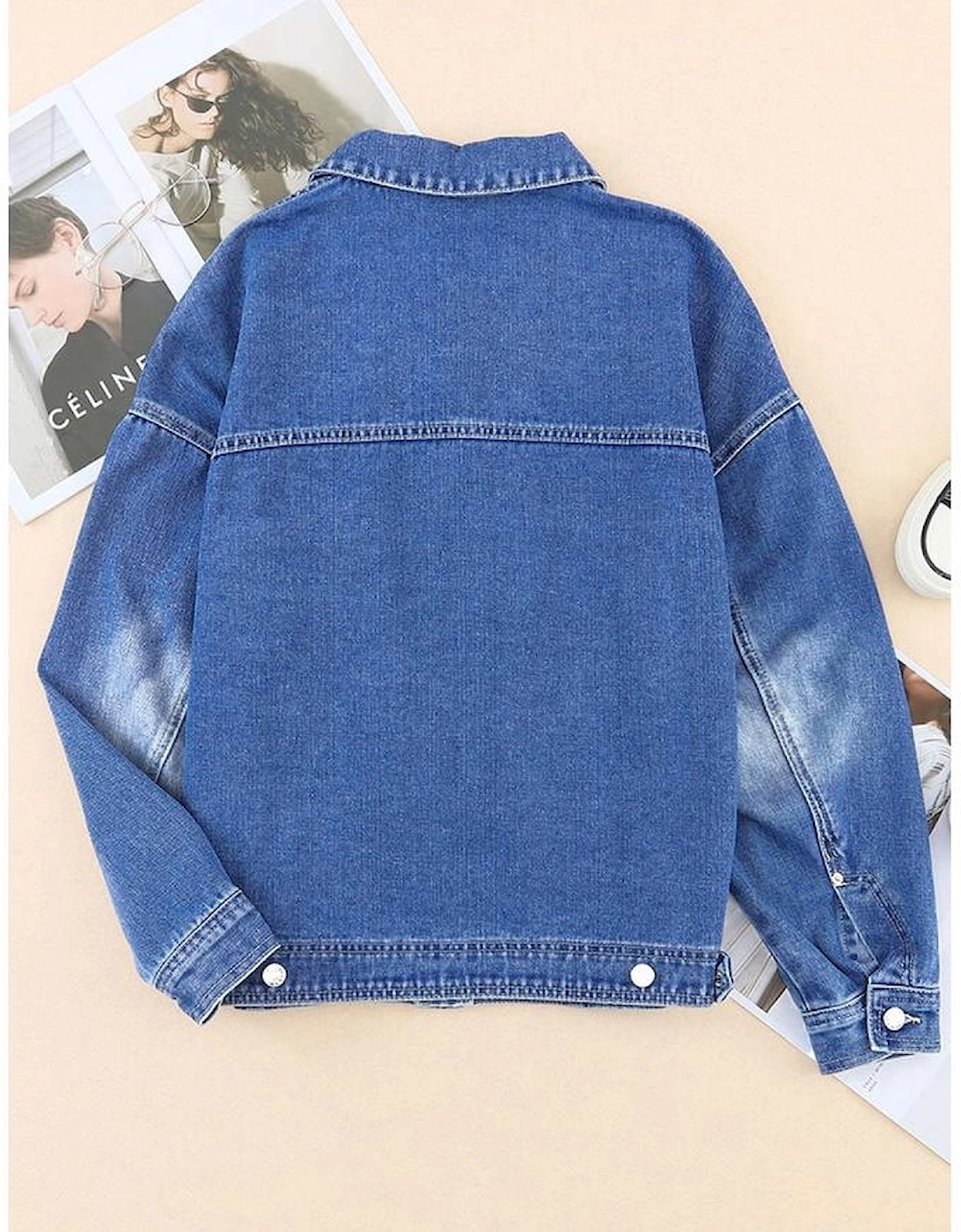 Blue Chest Pockets Drop Shoulder Loose Denim Jacket