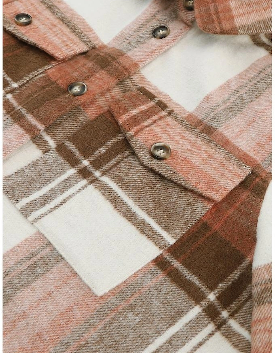 Brown Plaid Print Flap Pockets Long Shacket