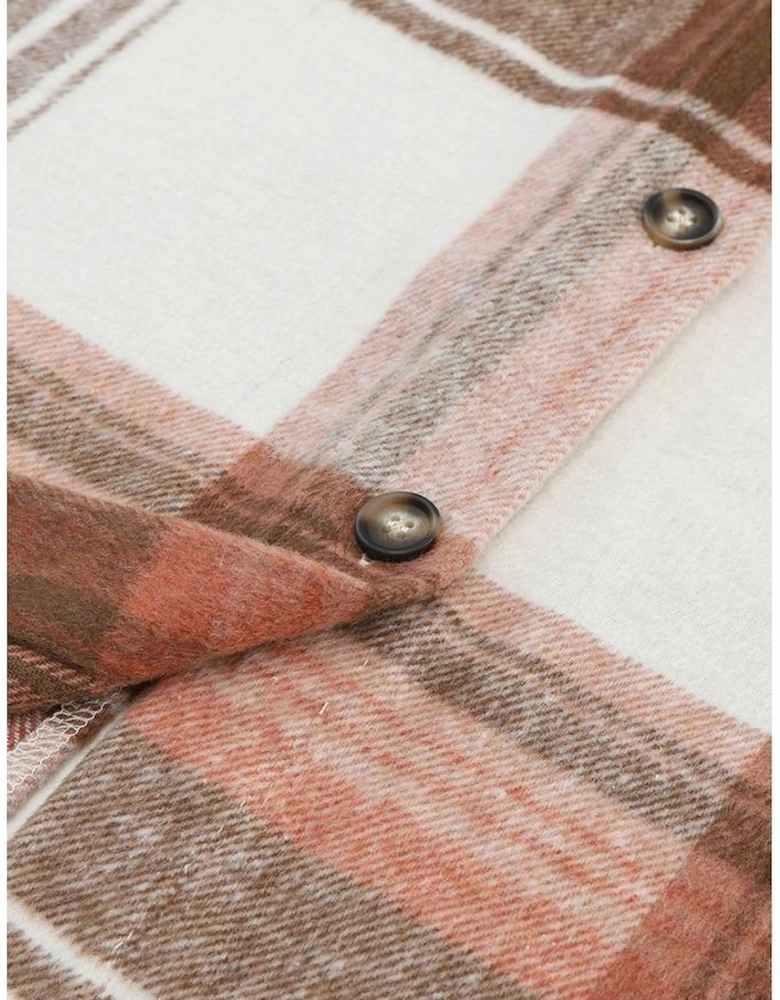 Brown Plaid Print Flap Pockets Long Shacket