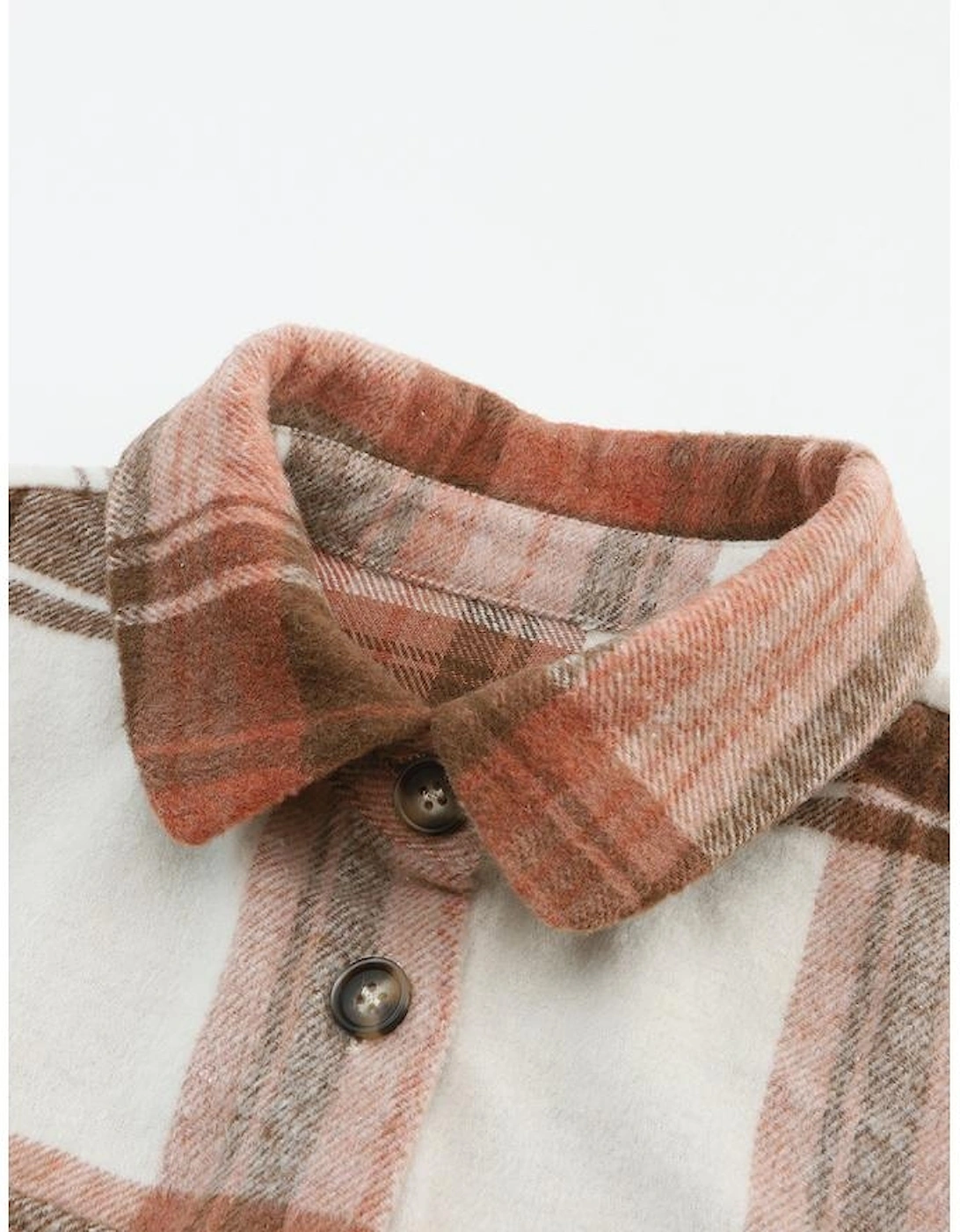 Brown Plaid Print Flap Pockets Long Shacket