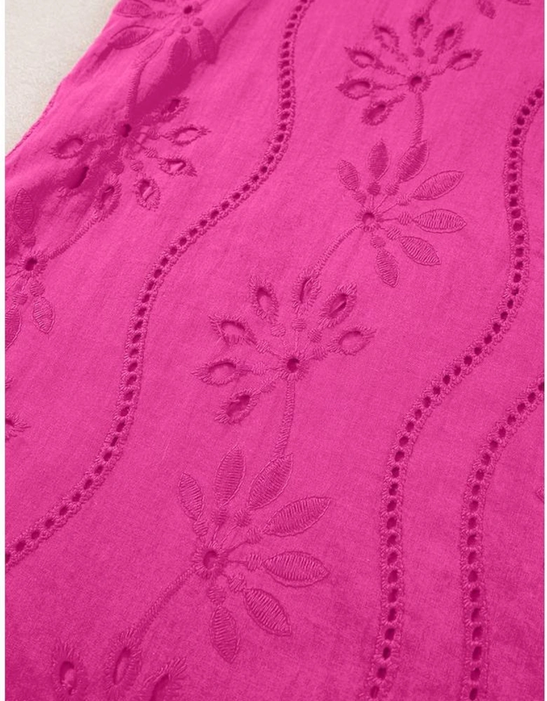 Rose Red Embroidery Patterned Knotted Straps V Neck Tank Top