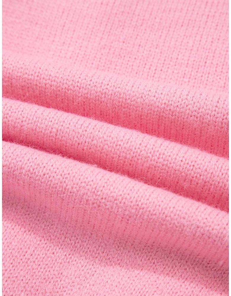 Pink Cute Knitted Floral Pattern Button Up Cardigan