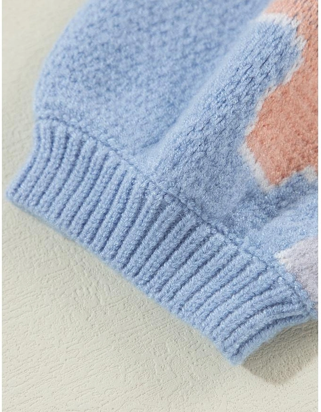 Beau Blue Floral O Neck Drop Shoulder Knitted Sweater