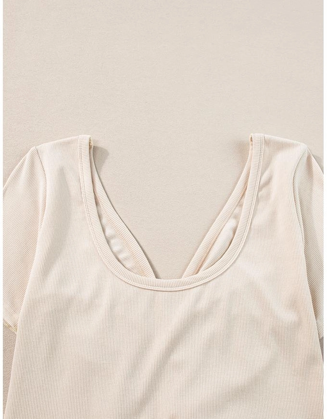 Beige V Neck Ruched Button Front French T-shirt Dress