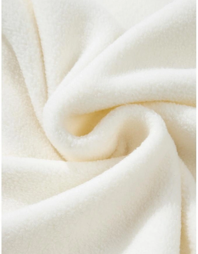 Beige Fleece Colorblock Trim Buttons Collar Sweatshirt with Pocket