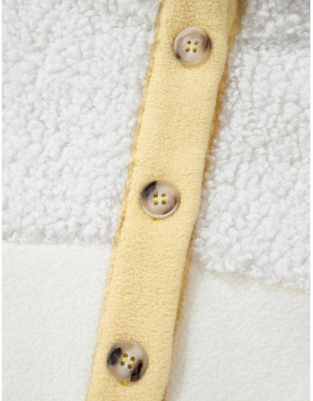 Beige Fleece Colorblock Trim Buttons Collar Sweatshirt with Pocket