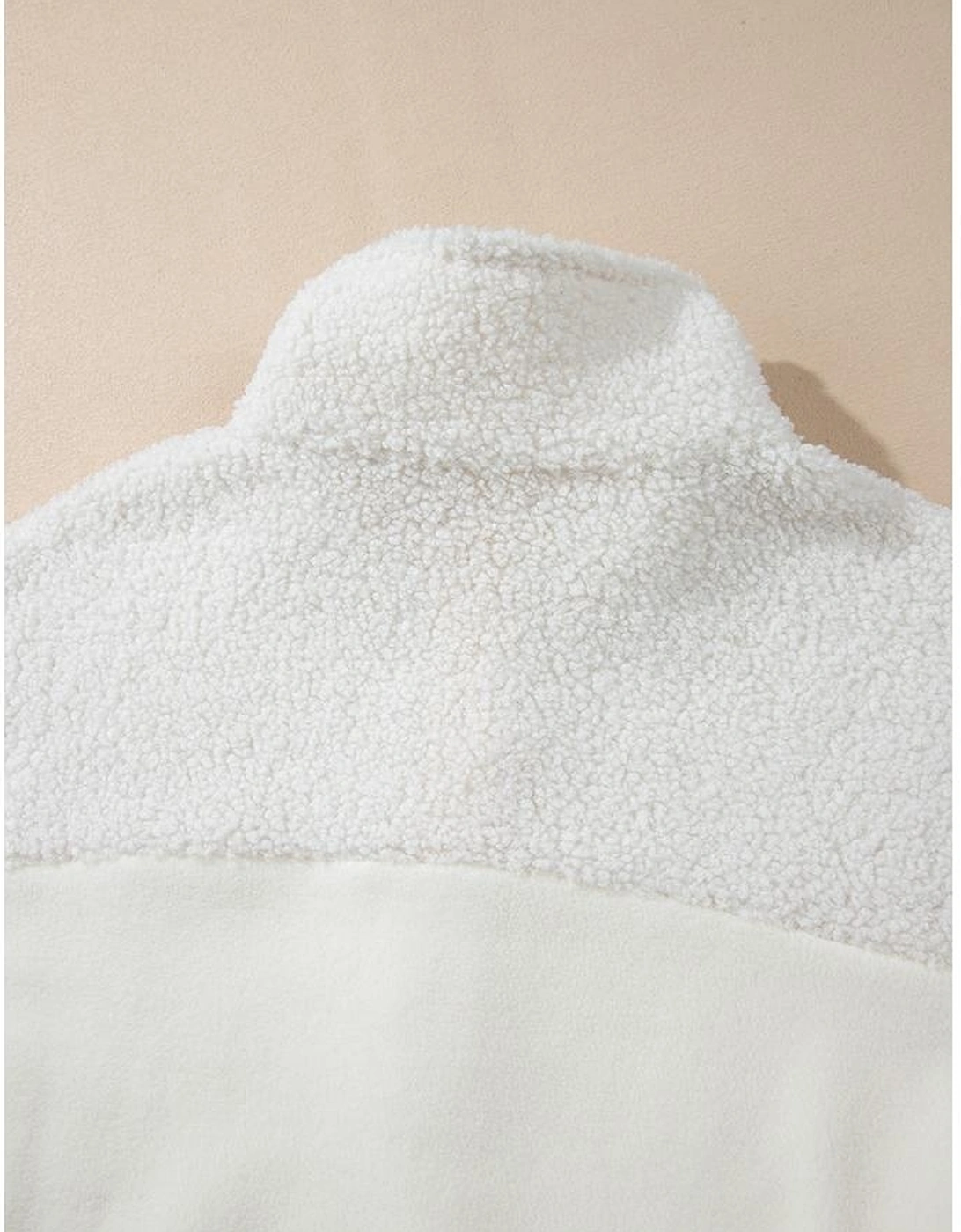 Beige Fleece Colorblock Trim Buttons Collar Sweatshirt with Pocket