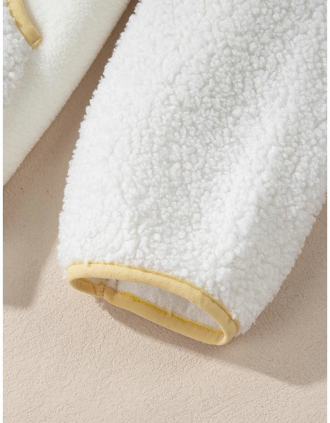 Beige Fleece Colorblock Trim Buttons Collar Sweatshirt with Pocket