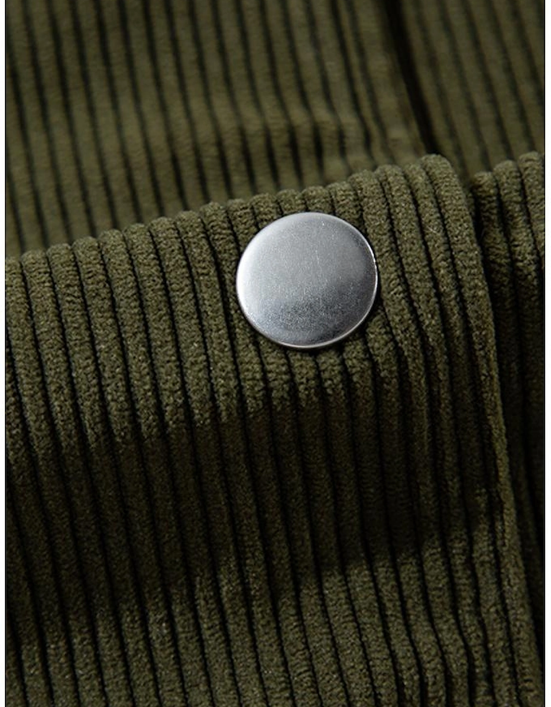 Mist Green Corduroy Fleece Patchwork Buttoned Bomber Jacket