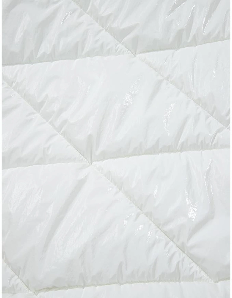 White Solid Quilted Hooded Zip Up Puffer Coat