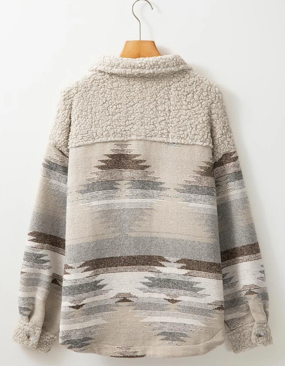 Khaki Western Aztec Print Sherpa Splicing Buttoned Flap Pocket Coat