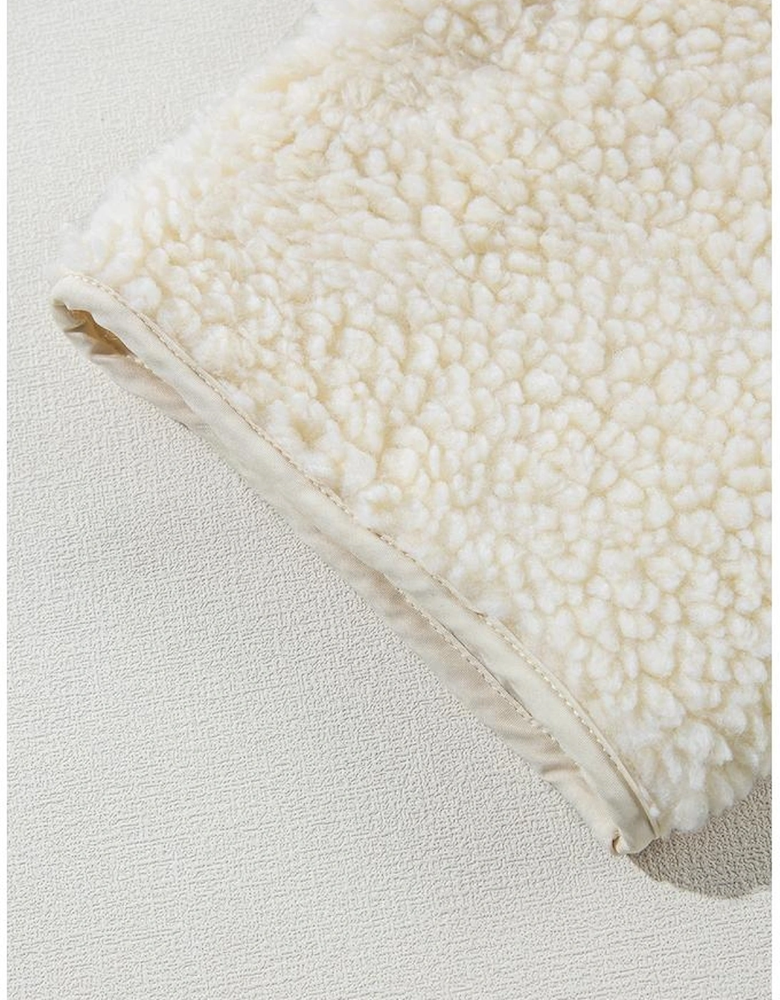 Beige Fleece Zip Up Drawstring Hooded Pocketed Jacket