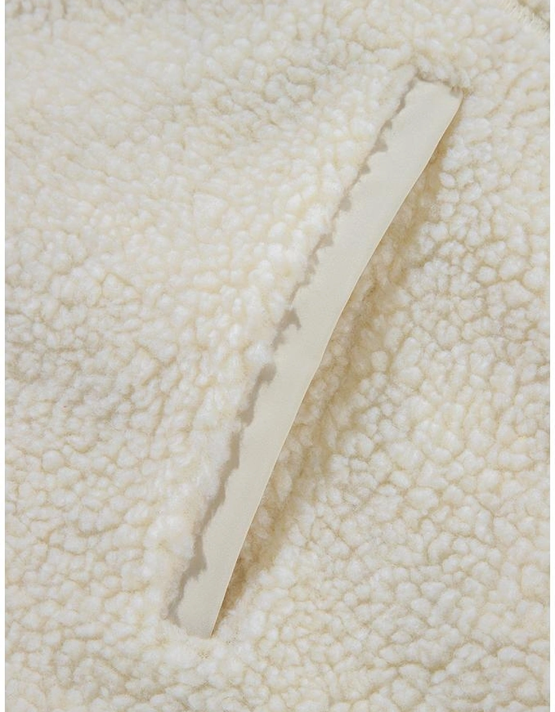 Beige Fleece Zip Up Drawstring Hooded Pocketed Jacket