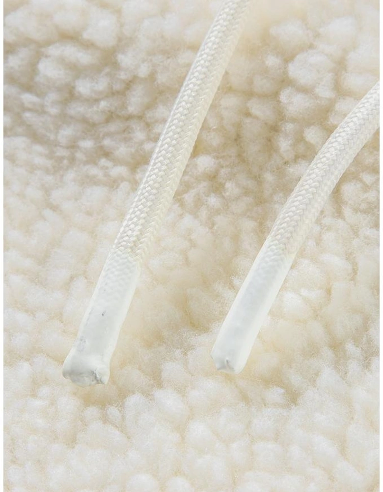 Beige Fleece Zip Up Drawstring Hooded Pocketed Jacket