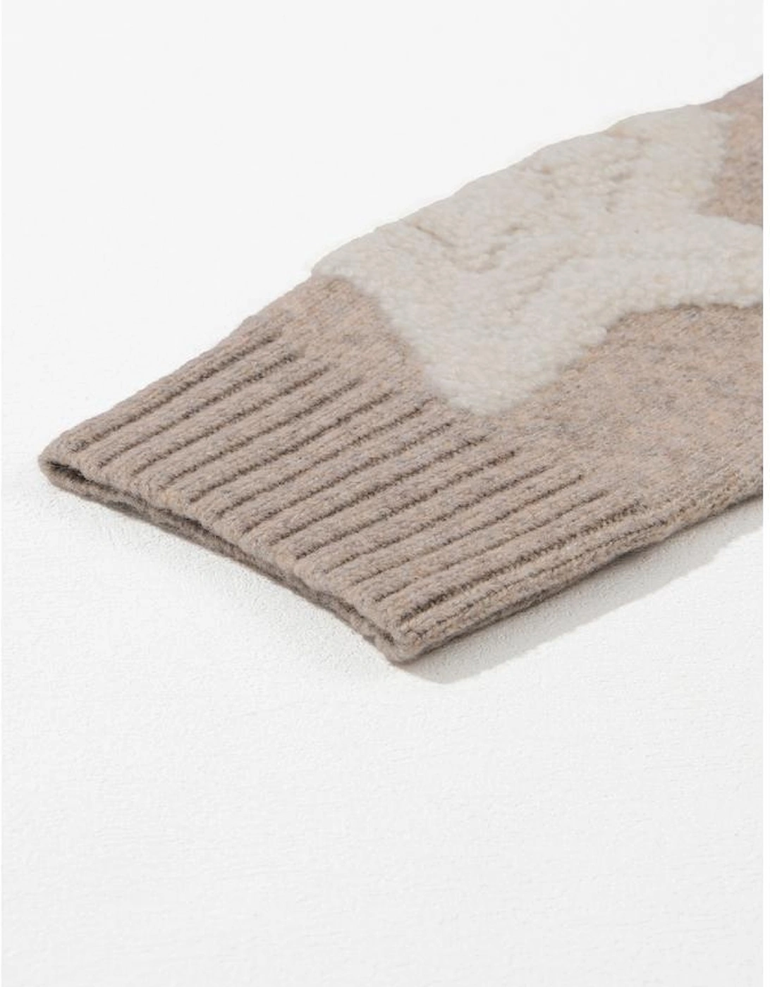 Khaki Sherpa Star Pattern Textured Sweater Cardigan with Pockets