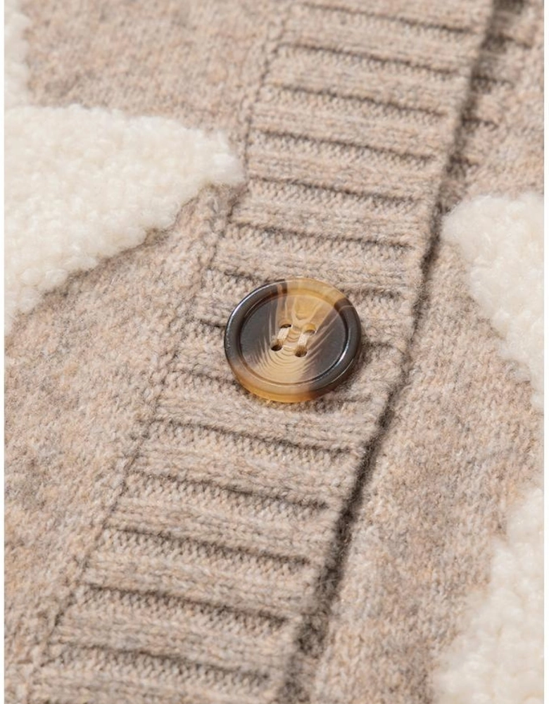Khaki Sherpa Star Pattern Textured Sweater Cardigan with Pockets