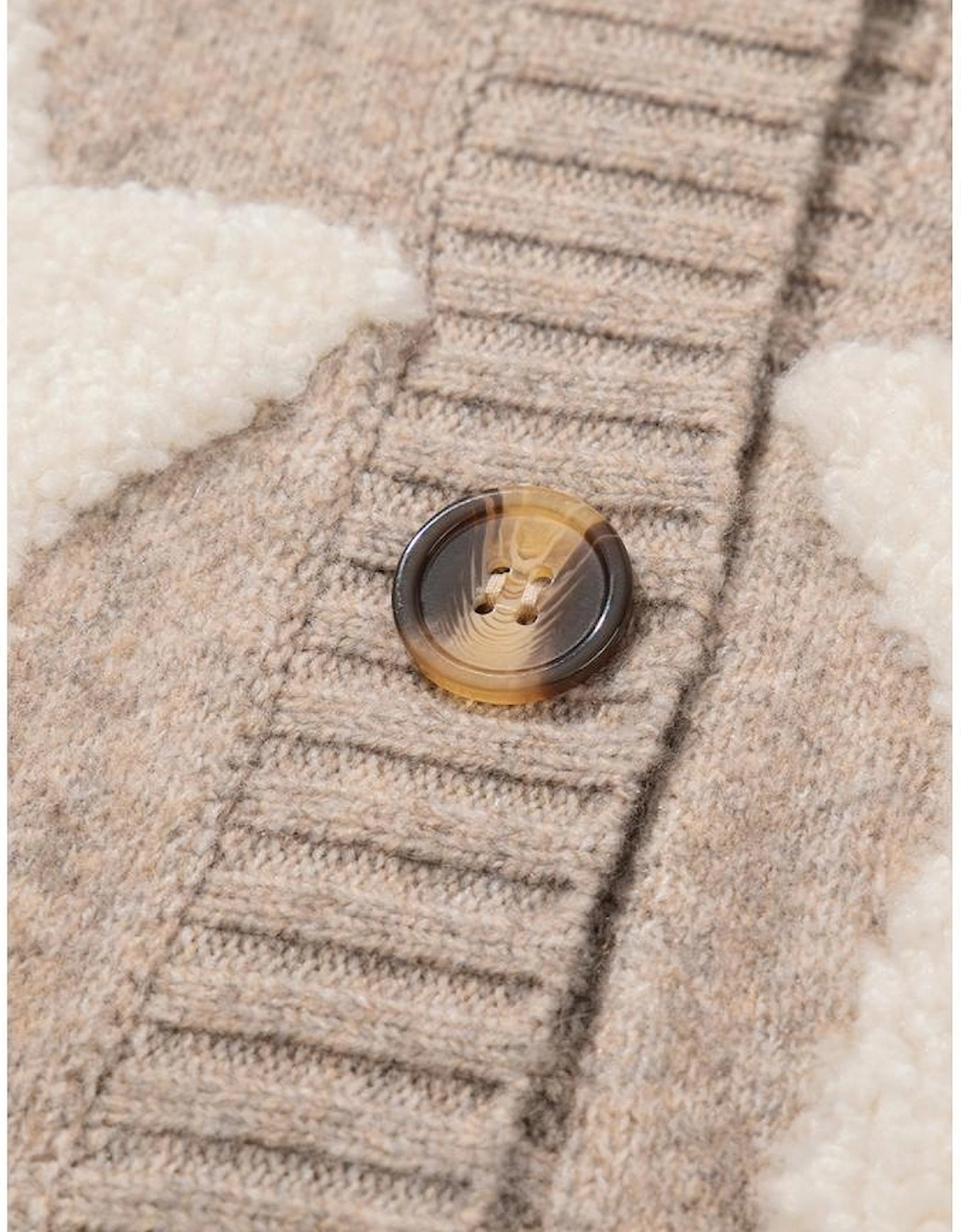 Khaki Sherpa Star Pattern Textured Sweater Cardigan with Pockets