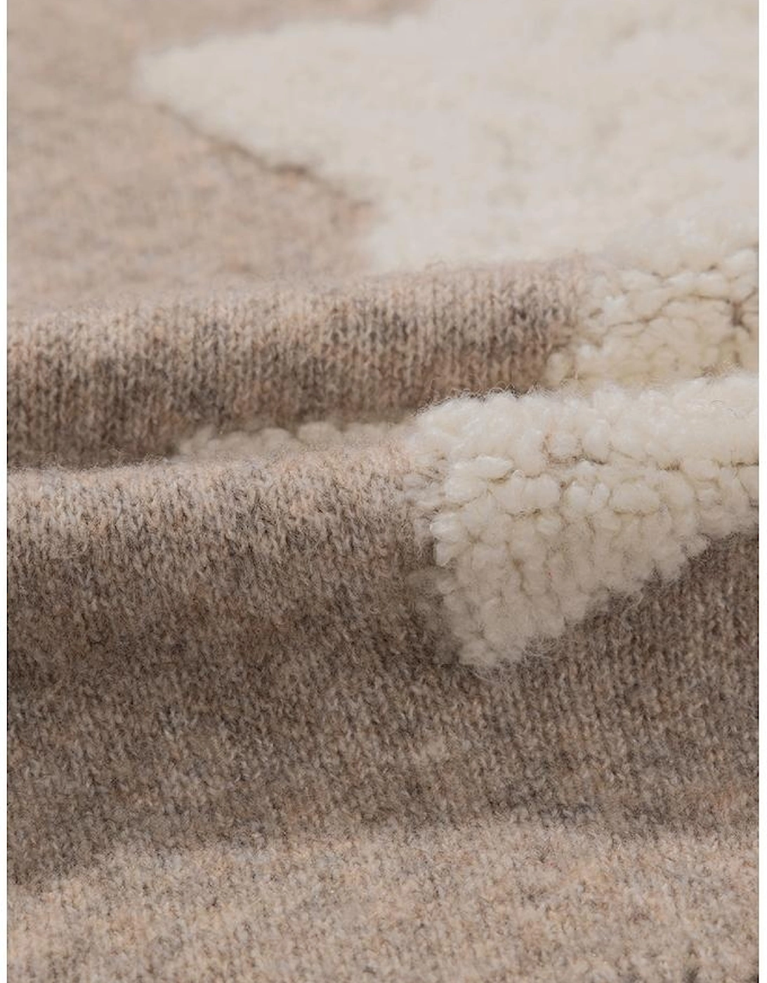 Khaki Sherpa Star Pattern Textured Sweater Cardigan with Pockets