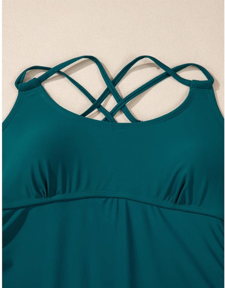 Sea Green Drawstring Tummy Control Mix-and-match 2pcs Tankini Swimsuit