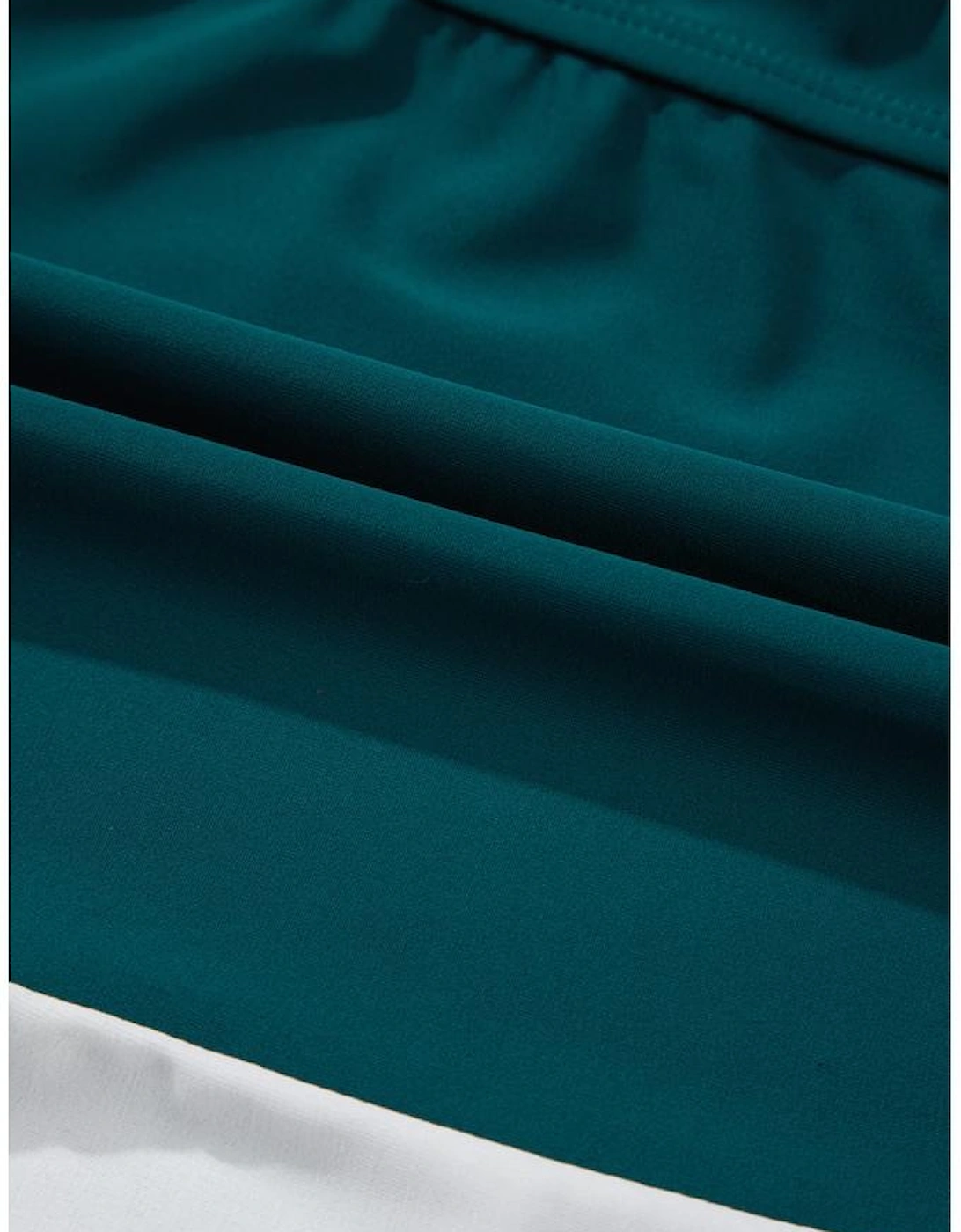 Sea Green Drawstring Tummy Control Mix-and-match 2pcs Tankini Swimsuit