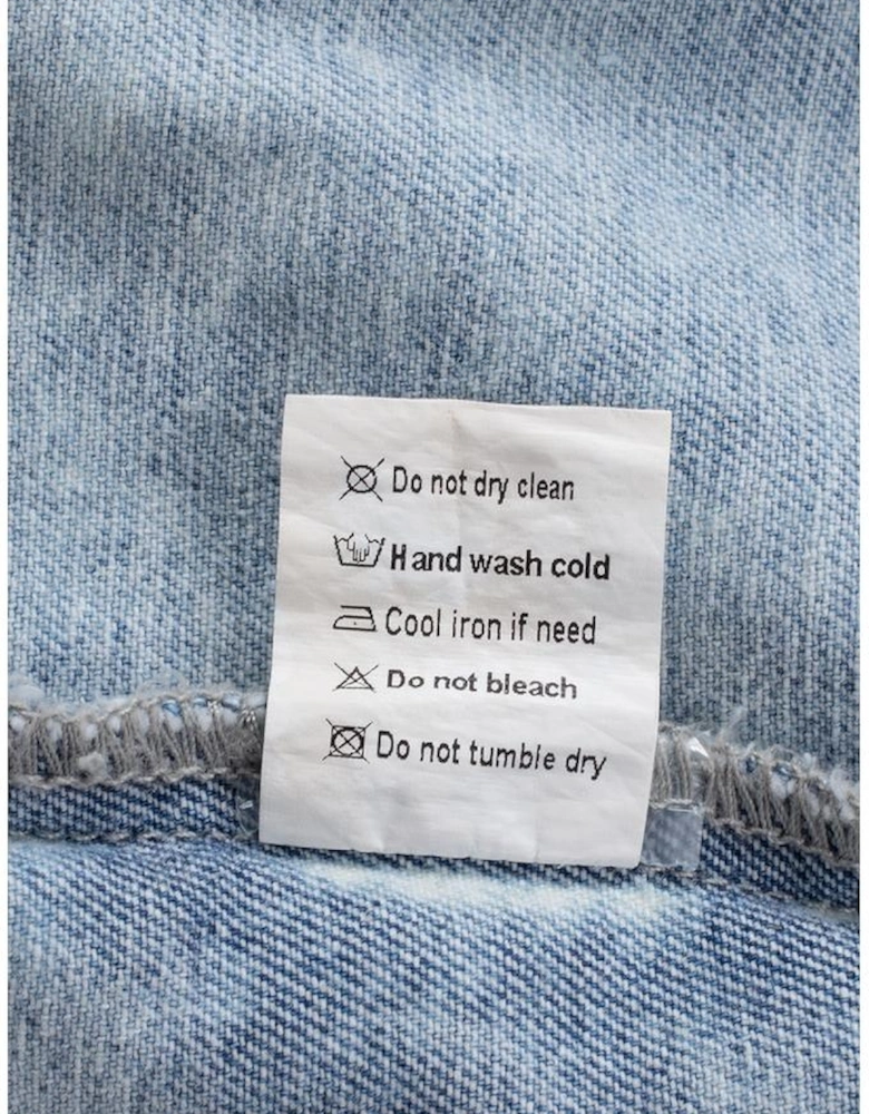 Sky Blue Lapel Distressed Raw Hem Buttons Denim Jacket