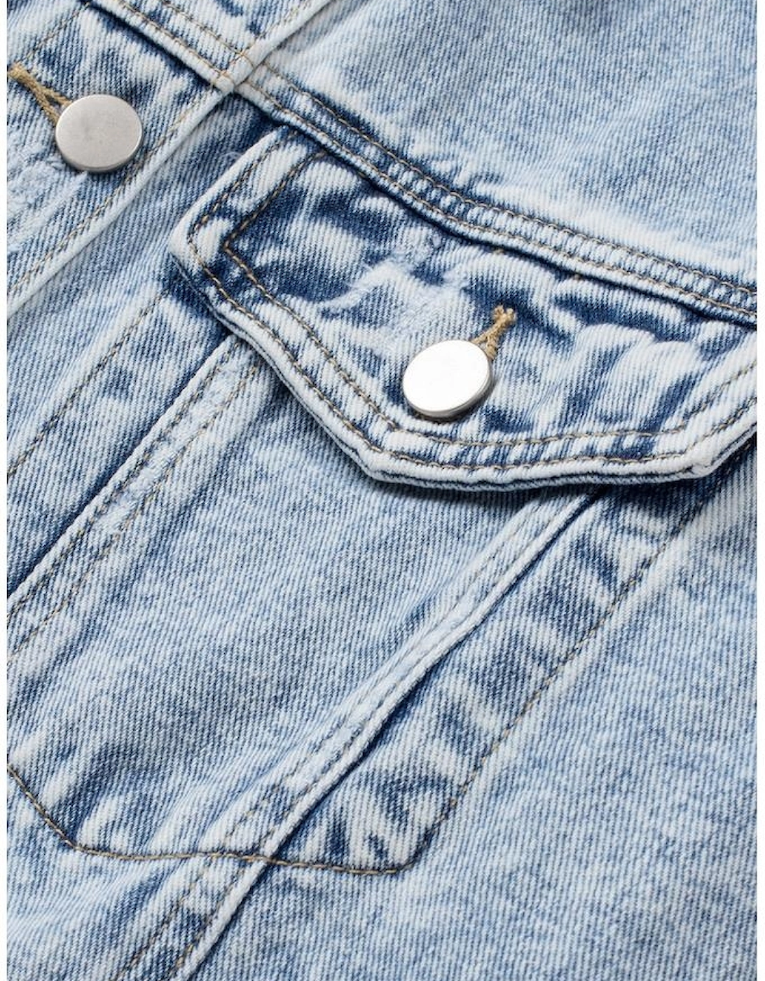 Sky Blue Lapel Distressed Raw Hem Buttons Denim Jacket