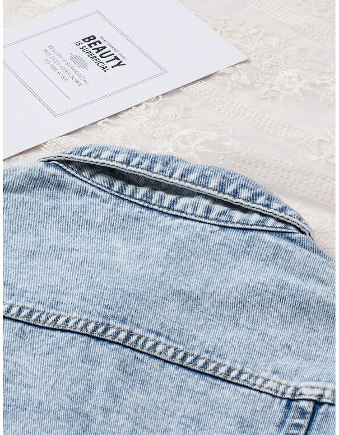 Sky Blue Lapel Distressed Raw Hem Buttons Denim Jacket