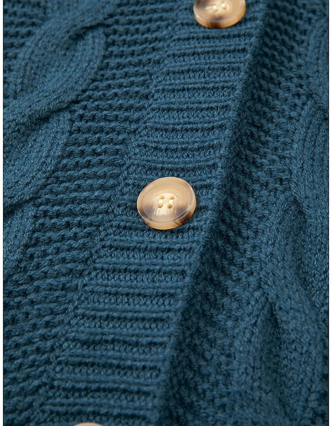 Peacock Blue Cable Knit Button Front Pocketed Baggy Cardigan