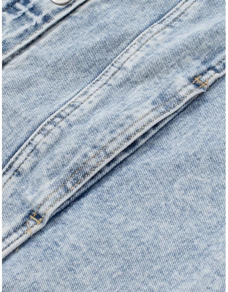 Sky Blue Lapel Distressed Raw Hem Buttons Denim Jacket