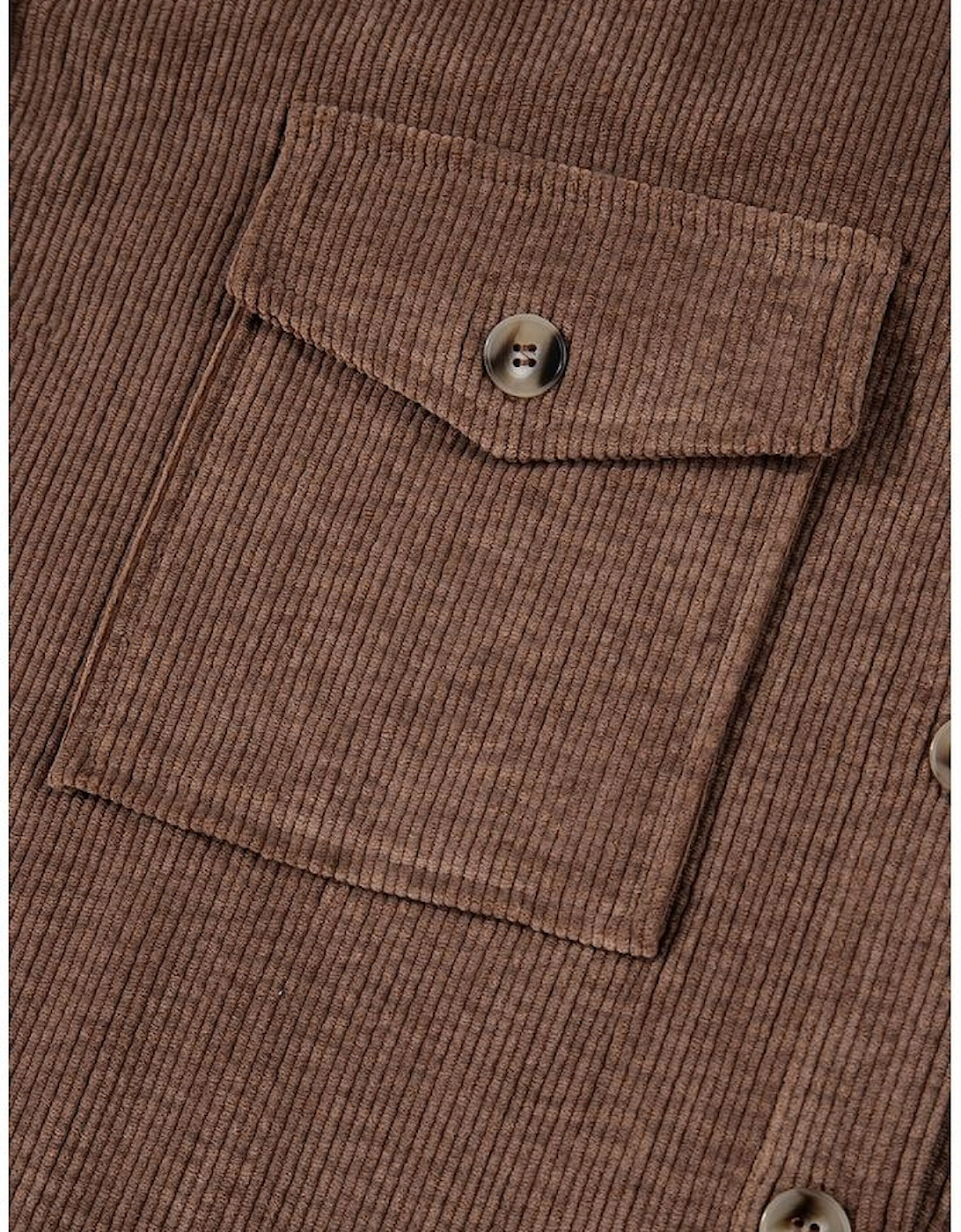 Chestnut Corduroy Flap Pocket Button Up Shacket