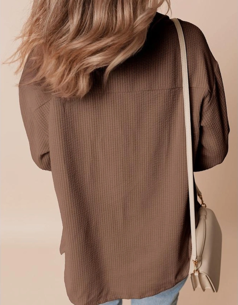 Chestnut Corduroy Flap Pocket Button Up Shacket