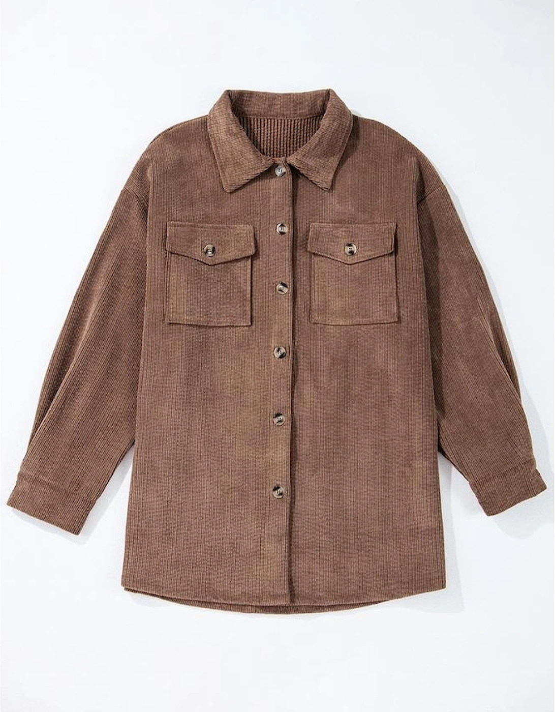 Chestnut Corduroy Flap Pocket Button Up Shacket