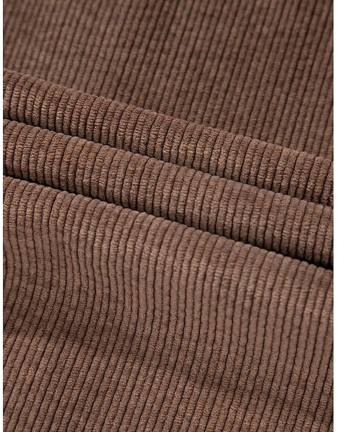 Chestnut Corduroy Flap Pocket Button Up Shacket