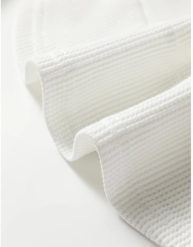 White Rounded Hem Waffle Long Sleeve Top