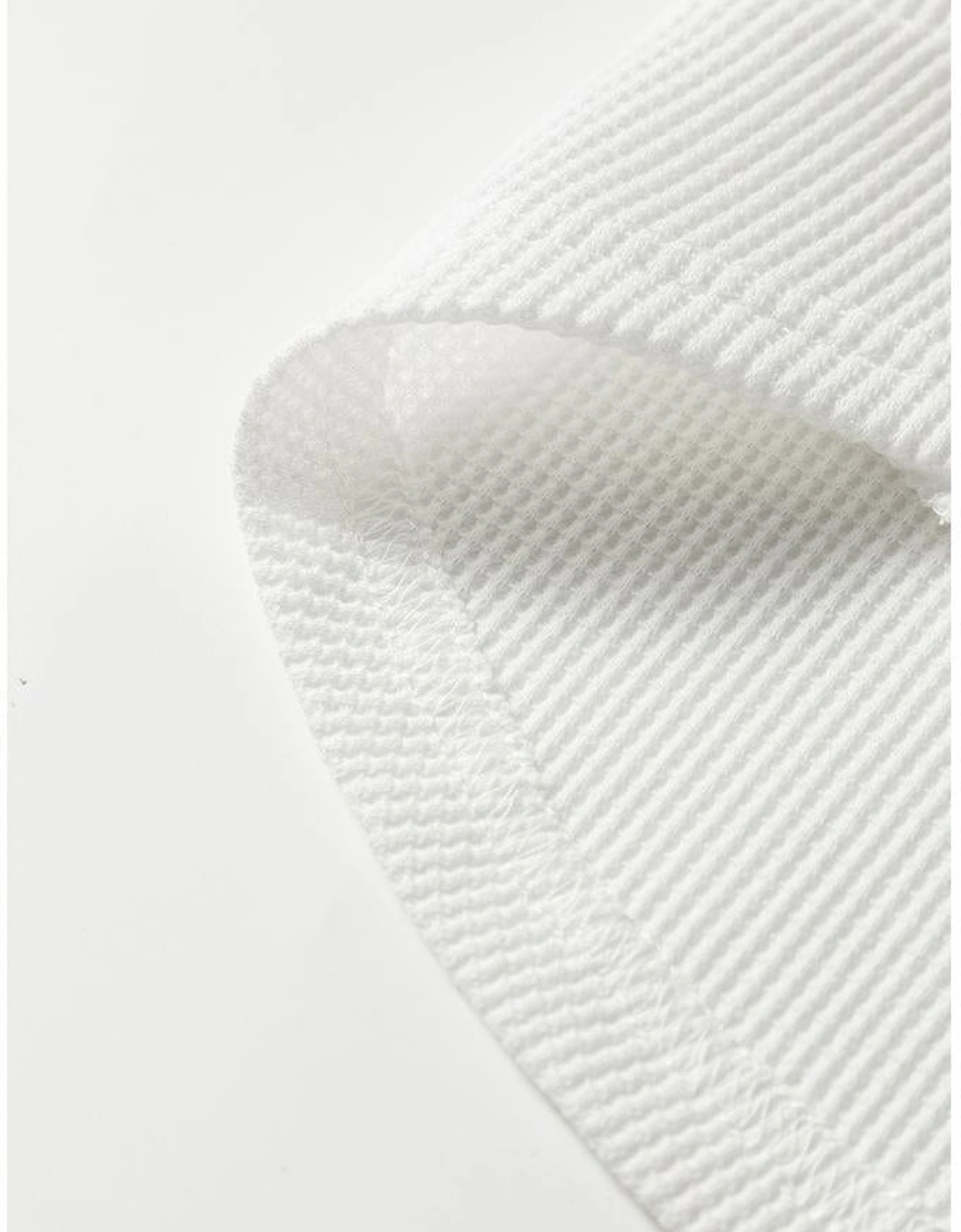 White Rounded Hem Waffle Long Sleeve Top
